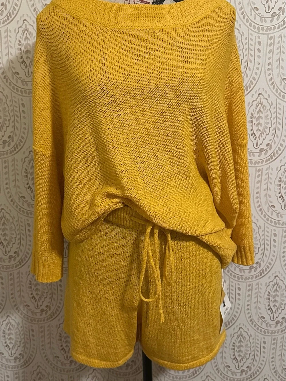 Amazon Women’s High Waist Knit Shorts Set - Mustard Yellow